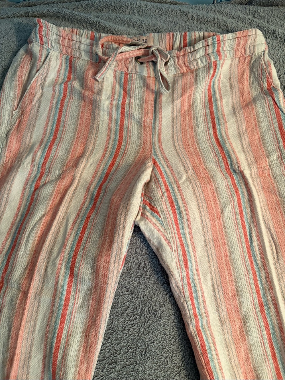 Per Se Striped Linen Blend Wide Leg Pants Medium Beachy Coastal Coral Boho - Picture 4 of 10